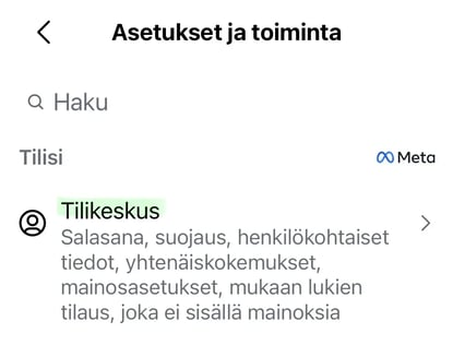 Asetukset ja tilikeskus