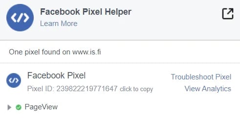 Facebook Pixel Helper selaimen lisäosa