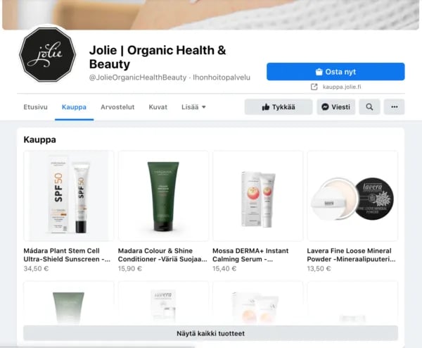 Facebook-kauppa – Jolie Organic Health and Beauty