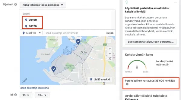 Facebook-mainonta. Mainosten kohdentaminen sijainnin perusteella.