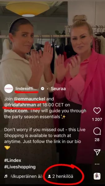 Instagram live shopping vaikuttajien kanssa