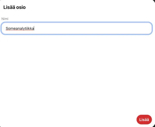 Kun olet aktivoinut osioihin lisättävät kuvat, voit nimetä osion