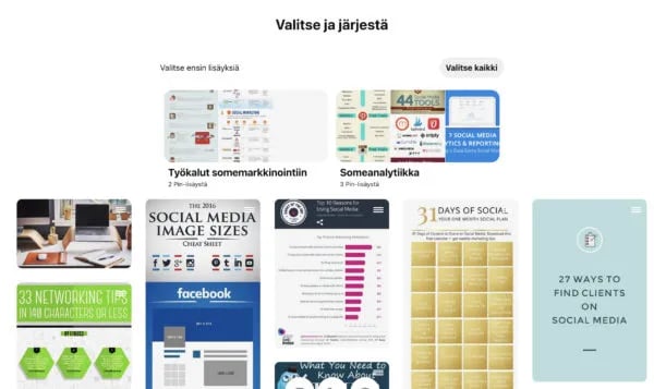 Osiot Pinterestissä ovat aivan kuin tiedostot tietokoneella