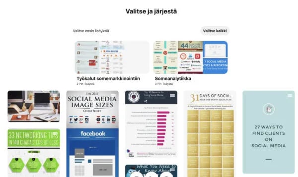 Osiot Pinterestissä ovat aivan kuin tiedostot tietokoneella