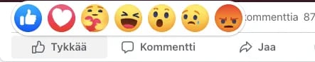 Tältä Facebookin emoji-reaktio-valikko näyttää.