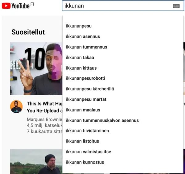 YouTuben hakukentän hakuja tutkimalla saat selville eniten asiasta haetut hakulausekkeet