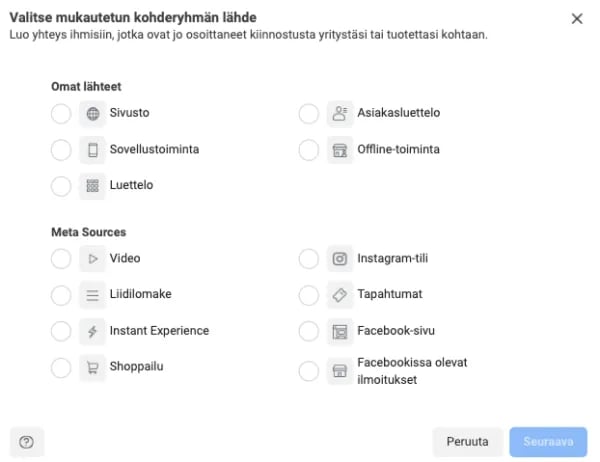 Facebook-mainonta. Mukautetun kohderyhmän luominen sitoutuneiden fanien osalta.