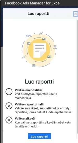 facebook ads manager for excel luo raportti