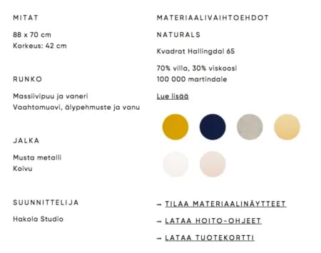 Tuotetiedot ovat parhaimmillaan tiiviit ja yhtenäiset.