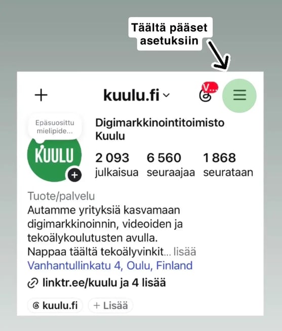 Mistä löytää asetukset