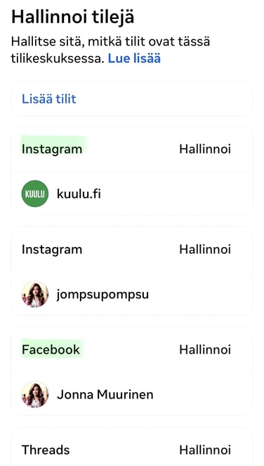 Tilien hallinta