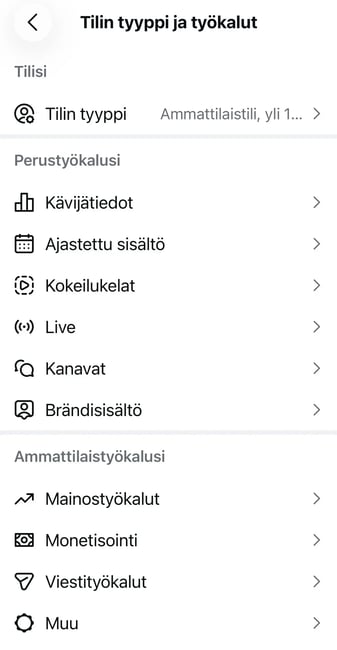 Tilin tyyppi ja työkalut