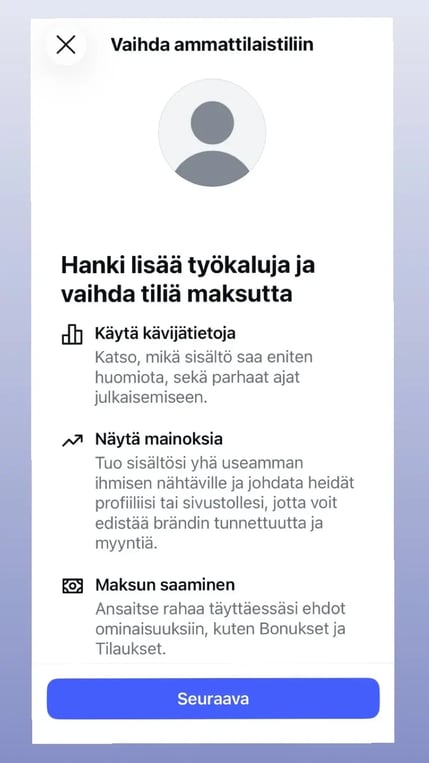 Vaihto ammattilaistiliin
