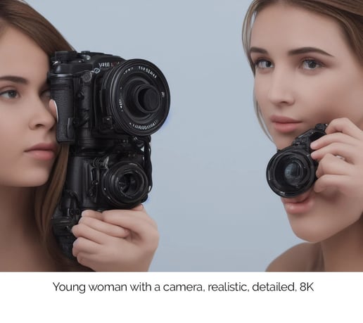 Young woman with a camera realistic detailed 8K