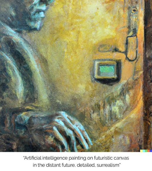 artificial intelligence painting on futuristic canvas in the distant future detailed surrealism