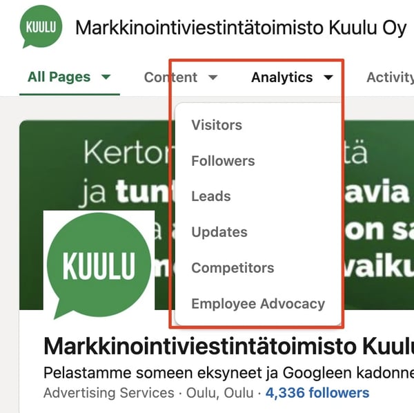 linkedin yrityssivun analytiikka