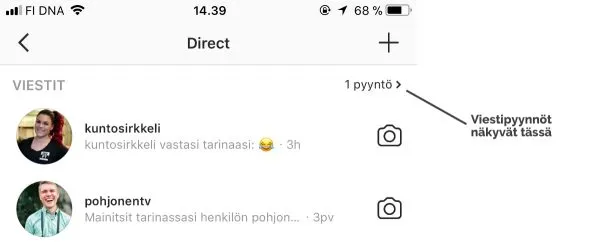 Instagramin viestipyynnöt