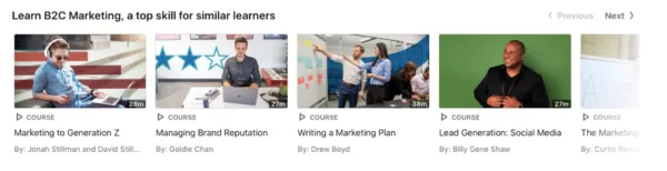 LinkedIn Learning voi ehdottaa sopivia kursseja skillsien perusteella.